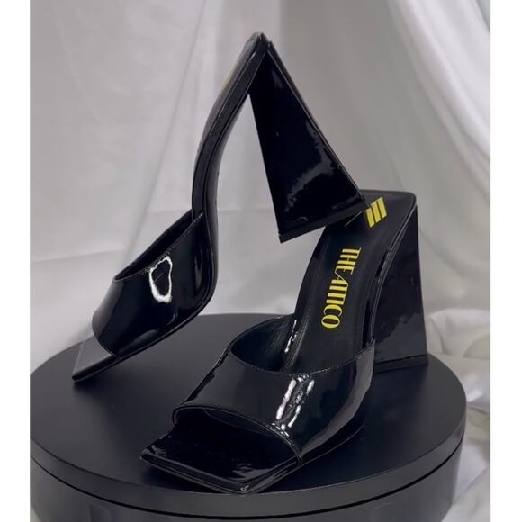 Attico Devon Black Patent Leather Mule Heels Size IT 42 (US 11) Square Toe - Picture 1 of 6